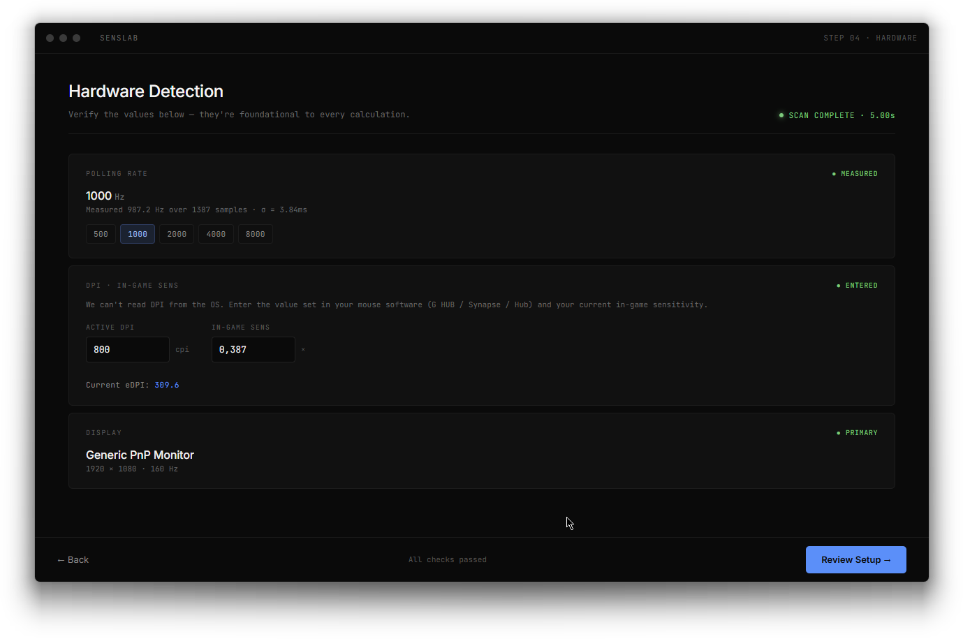 Hardware Detection screen